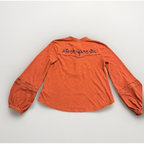 Free People Sundance Kid Western Henley Top Floral Embroidered Small Pearl Snap - Picture 5 of 14